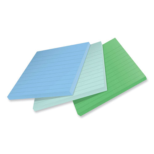 Image of Post-it® Notes Super Sticky 675R-3SST 100% Recycled Paper Super Sticky Notes, Ruled, 4" x 4", Oasis, 70 Sheets/Pad, 3 Pads/Pack