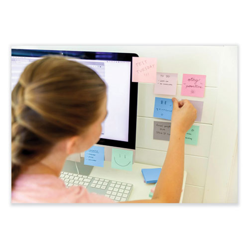 Image of Post-it® Notes Super Sticky 654R-5SSNRP 100% Recycled Paper Super Sticky Notes, 3" x 3", Wanderlust Pastels, 70 Sheets/Pad, 5 Pads/Pack