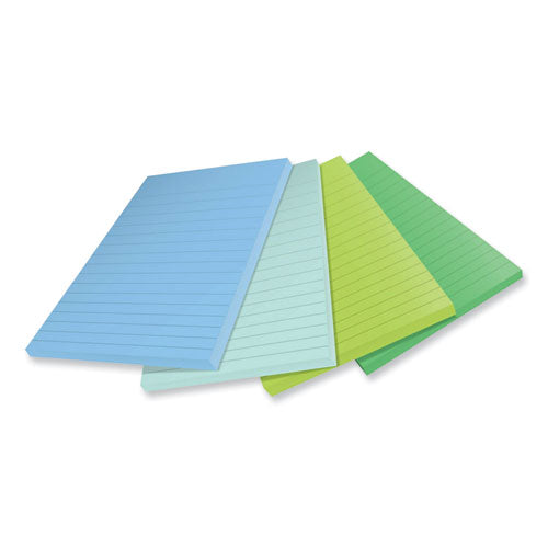 Image of Post-it® Notes Super Sticky 4621R-4SST 100% Recycled Paper Super Sticky Notes, Ruled, 4" x 6", Oasis, 45 Sheets/Pad, 4 Pads/Pack