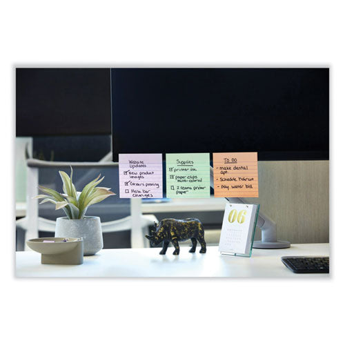 Image of Post-it® Notes Super Sticky 675R-3SSNRP 100% Recycled Paper Super Sticky Notes, Ruled, 4" x 4", Wanderlust Pastels, 70 Sheets/Pad, 3 Pads/Pack