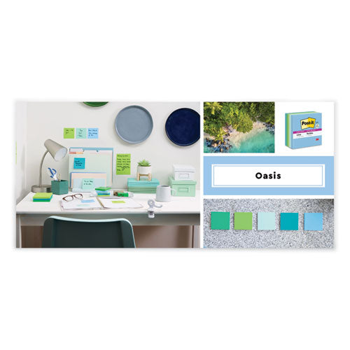 Image of Post-it® Notes Super Sticky 4621R-4SST 100% Recycled Paper Super Sticky Notes, Ruled, 4" x 6", Oasis, 45 Sheets/Pad, 4 Pads/Pack