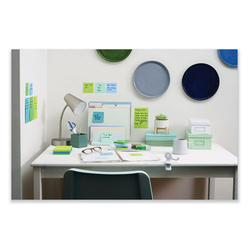 Image of Post-it® Notes Super Sticky 654R-5SST 100% Recycled Paper Super Sticky Notes, 3" x 3", Oasis, 70 Sheets/Pad, 5 Pads/Pack