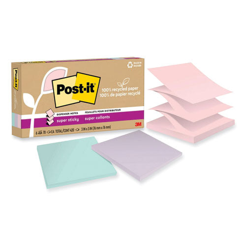 Image of Post-it® Notes Super Sticky R330R-6SSNRP 100% Recycled Paper Super Sticky Notes, 3" x 3", Wanderlust Pastels, 70 Sheets/Pad, 6 Pads/Pack