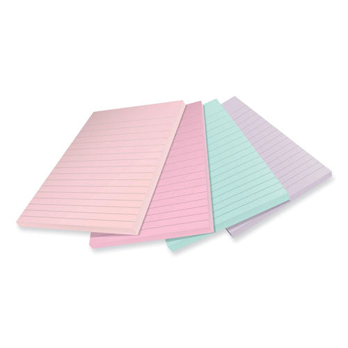 Image of Post-it® Notes Super Sticky 4621R-4SSNRP 100% Recycled Paper Super Sticky Notes, Ruled, 4" x 6", Wanderlust Pastels, 45 Sheets/Pad, 4 Pads/Pack