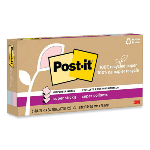Image of Post-it® Notes Super Sticky R330R-6SSNRP 100% Recycled Paper Super Sticky Notes, 3" x 3", Wanderlust Pastels, 70 Sheets/Pad, 6 Pads/Pack