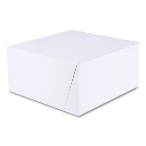 Image of SCT® 1576 White One-Piece Non-Window Bakery Boxes, Standard, 10 x 10 x 5, White/Brown, Paper, 100/Bundle