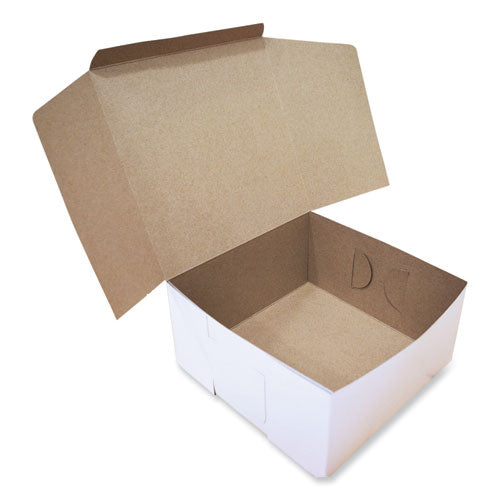 Image of SCT® 1576 White One-Piece Non-Window Bakery Boxes, Standard, 10 x 10 x 5, White/Brown, Paper, 100/Bundle