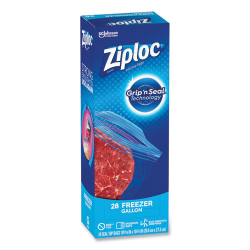 Image of Ziploc® 351126 Zipper Freezer Bags, 1 gal, 9.6" x 12.1", Clear, 28 Bags/Box, 9 Boxes/Carton