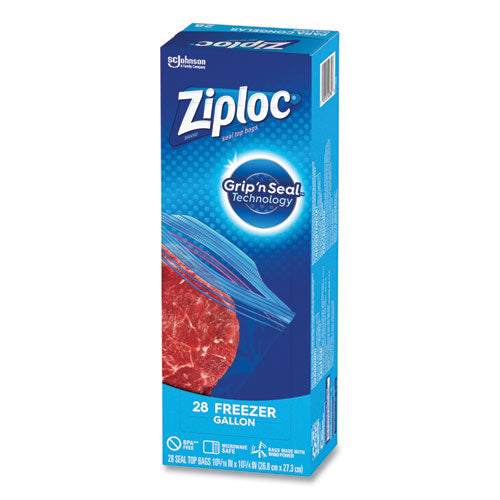 Image of Ziploc® 351126 Zipper Freezer Bags, 1 gal, 9.6" x 12.1", Clear, 28 Bags/Box, 9 Boxes/Carton