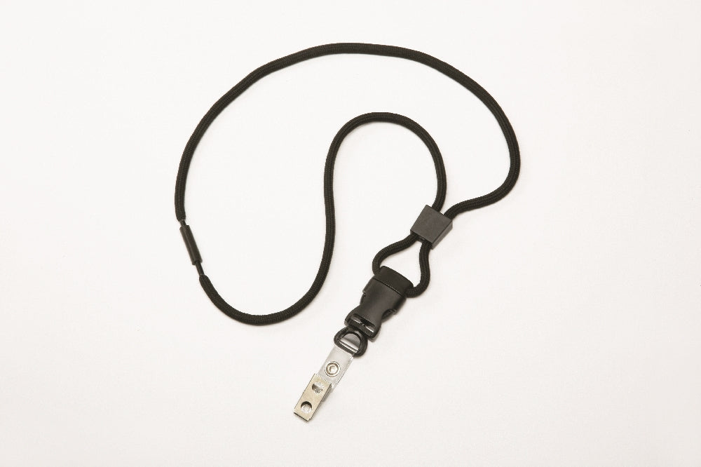 Image of SKILCRAFT® Neck Lanyard, 1/4" Round Cord, Bulldog Clip, Black, Case of 6 Dozen