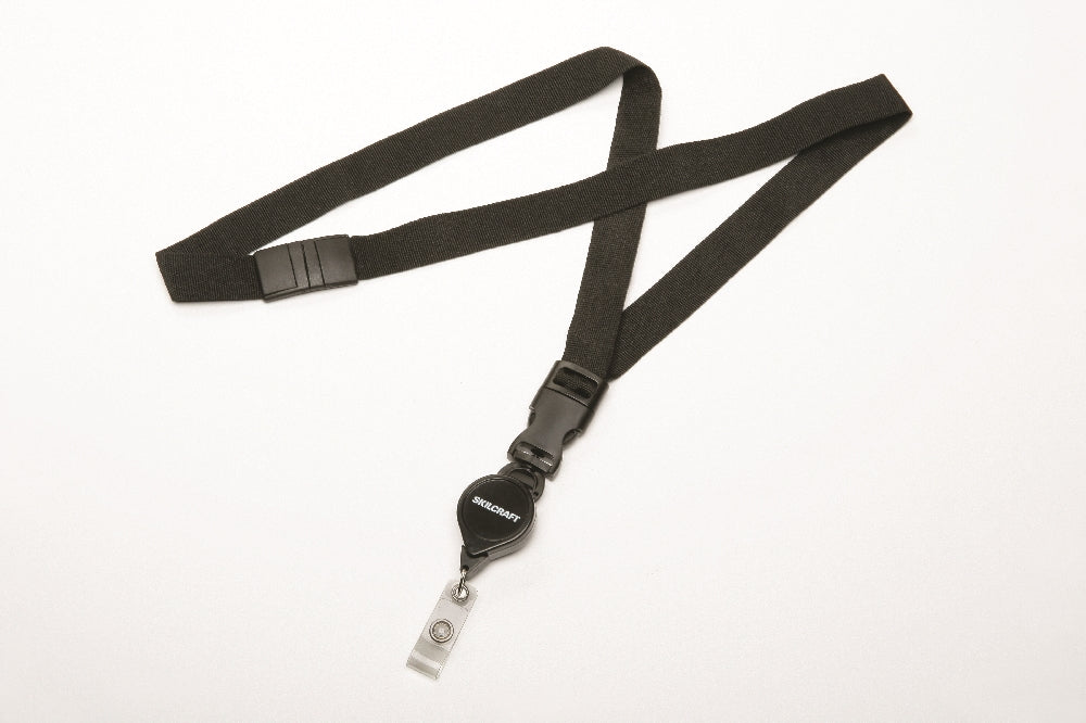 Image of SKILCRAFT® Neck Lanyard, Anti-twist Pull Cord Reel, Black, Case of 6 Dozen