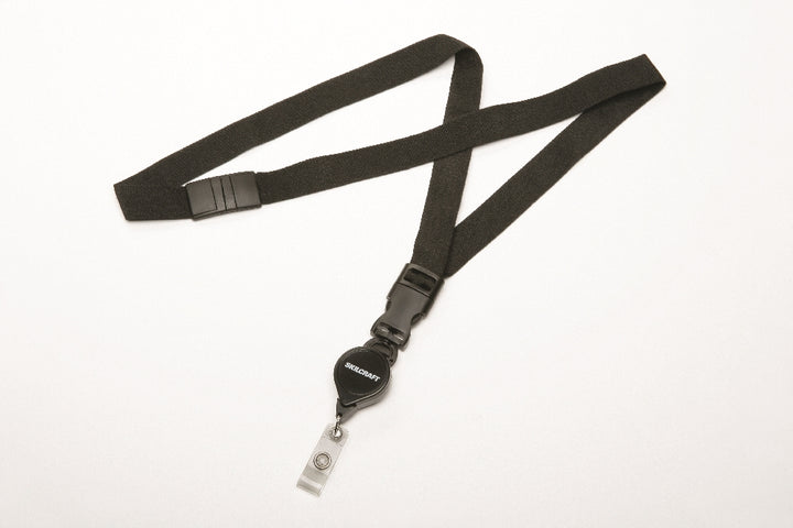 Image of SKILCRAFT® Neck Lanyard, Anti-twist Pull Cord Reel, Black, Case of 6 Dozen