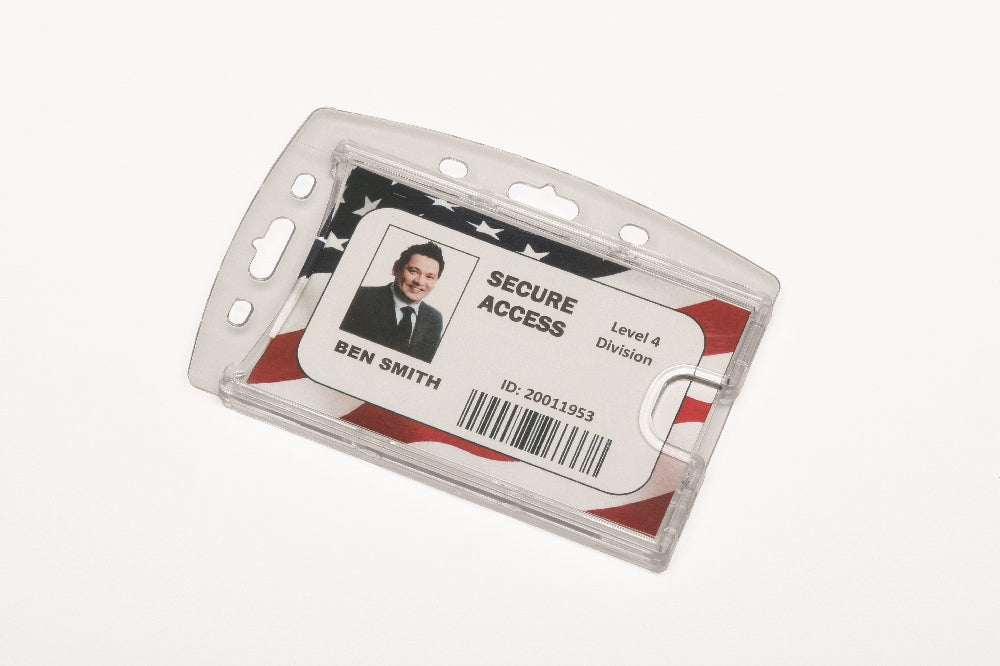 Image of SKILCRAFT® Dual Card ID Holder, Vertical/Horizontal, Side Load, Clear, Case of 4 Dozen