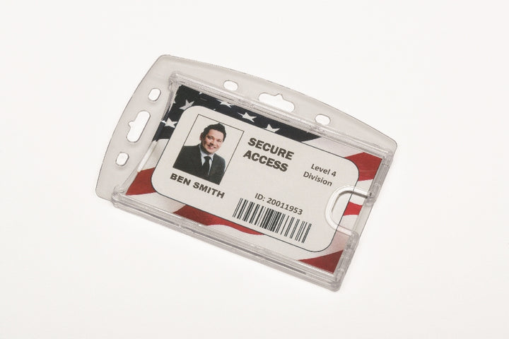 Image of SKILCRAFT® Dual Card ID Holder, Vertical/Horizontal, Side Load, Clear, Case of 4 Dozen