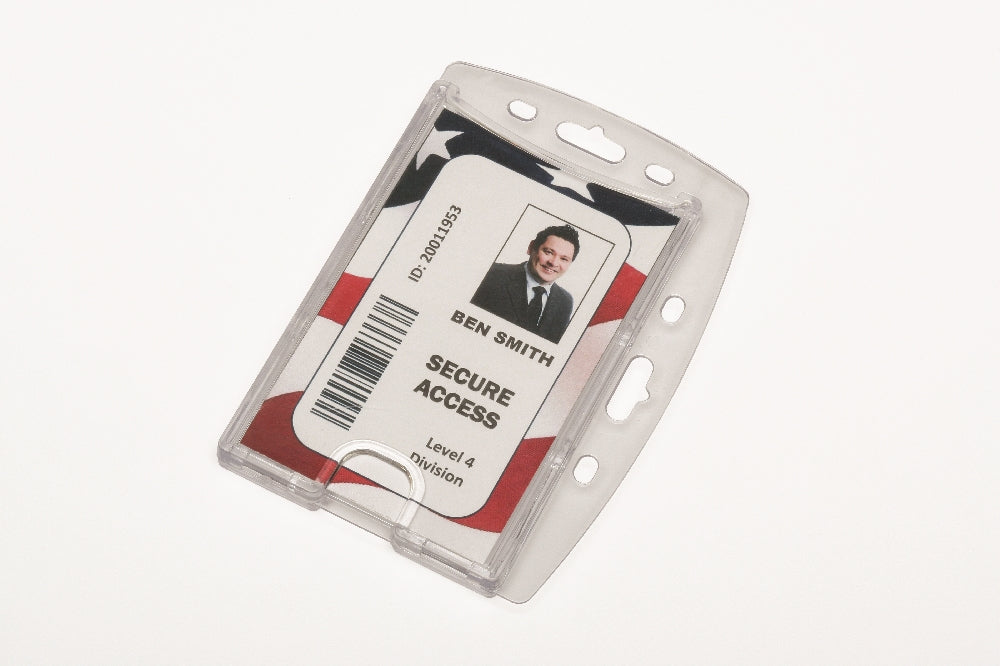 Image of SKILCRAFT® Dual Card ID Holder, Vertical/Horizontal, Side Load, Clear