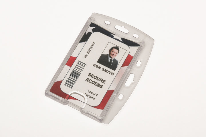 Image of SKILCRAFT® Dual Card ID Holder, Vertical/Horizontal, Side Load, Clear
