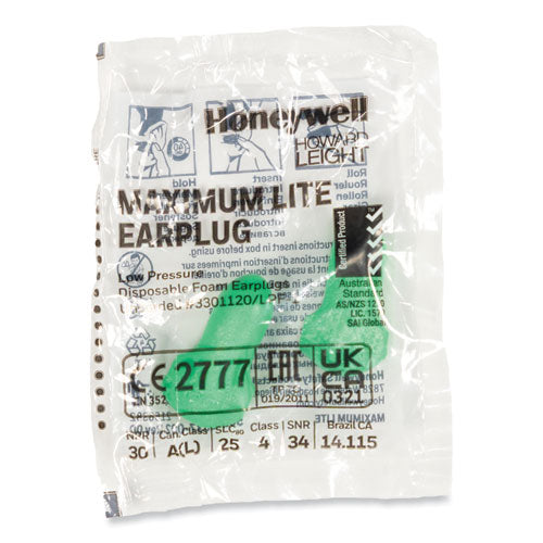 Image of Howard Leight® by Honeywell LPF-1 MAXIMUM Lite Single-Use Earplugs, 30 dB NRR, One Size Fits Most, Green Bell/T-Shaped Plugs, 200/Box
