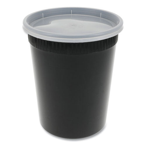 Image of Pactiv Evergreen YSD2532B Newspring DELItainer Microwavable Container, 32 oz, 4.55 x 4.55 x 5.55, Black/Clear, Plastic, 240/Carton