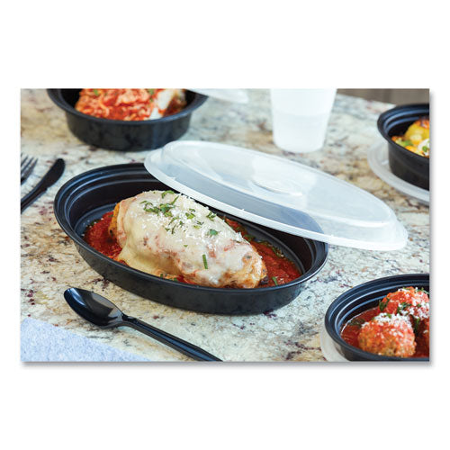 Image of Pactiv Evergreen OC24B Newspring VERSAtainer Microwavable Containers, Oval, 24 oz, 9.1 x 6.7 x 1.45, Black/Clear, Plastic, 150/Carton