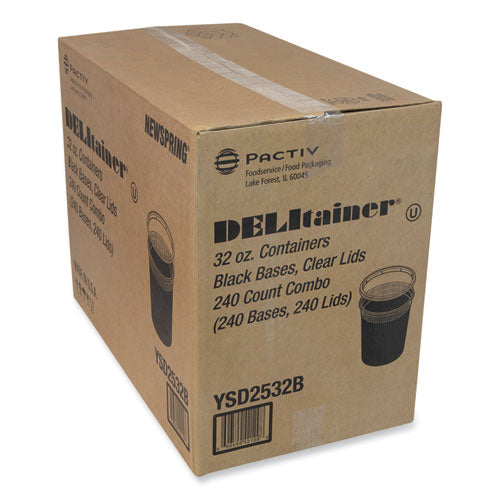 Image of Pactiv Evergreen YSD2532B Newspring DELItainer Microwavable Container, 32 oz, 4.55 x 4.55 x 5.55, Black/Clear, Plastic, 240/Carton