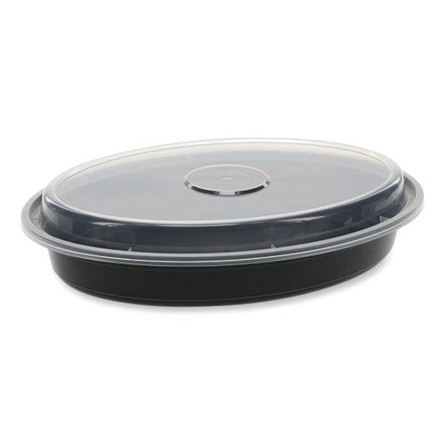 Image of Pactiv Evergreen OC24B Newspring VERSAtainer Microwavable Containers, Oval, 24 oz, 9.1 x 6.7 x 1.45, Black/Clear, Plastic, 150/Carton