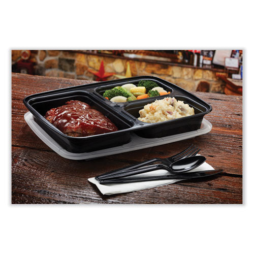 Image of Pactiv Evergreen NC333B Newspring DELItainer Microwavable Container, 32 oz, 7.57 x 9.9 x 2.1, Black/Clear, Plastic, 150/Carton