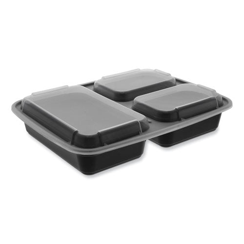 Image of Pactiv Evergreen NC333B Newspring DELItainer Microwavable Container, 32 oz, 7.57 x 9.9 x 2.1, Black/Clear, Plastic, 150/Carton