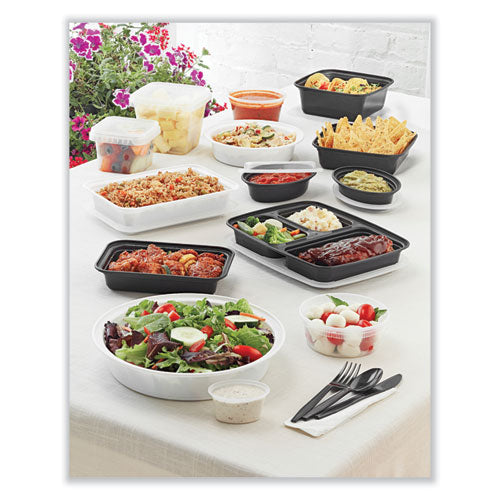 Image of Pactiv Evergreen NC9388B Newspring VERSAtainer Microwavable Containers, Round, 3 Compartment, 39 oz, 9.5 x 9.5 x 2.3, Black/Clear, Plastic, 150/Carton