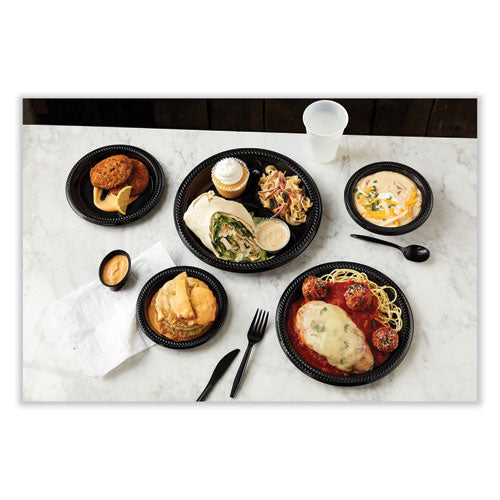Image of Pactiv Evergreen YMI6E Meadoware Impact Plastic Dinnerware, Plate, 6" dia, Black, 1,000/Carton