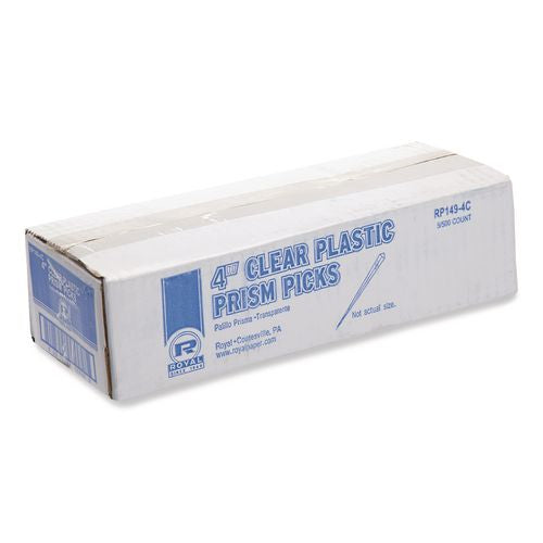 Image of AmerCareRoyal® RP149-4C Prism Picks, Plastic, 4", Clear, 500/Box, 5 Boxes/Carton