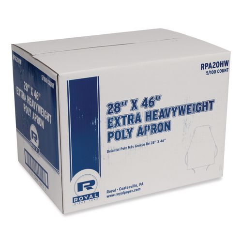 Image of AmerCareRoyal® RPA20HW Heavyweight Poly Aprons, 28 x 46, 1.77 mil, One Size Fits All, White, 500/Carton