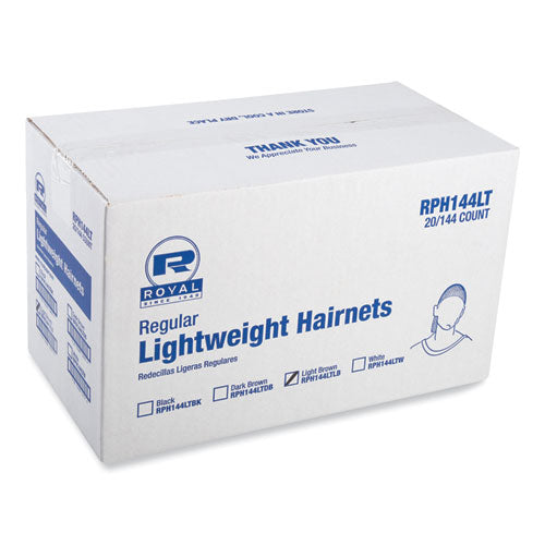 Image of AmerCareRoyal® RPH144LTLB Lightweight Latex-Free Hairnets, Nylon, 24", Light Brown, 144/Box, 20 Boxes/Carton