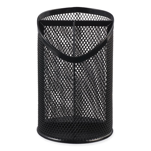 Image of Universal® UNV20019 Metal Mesh 3-Compartment Pencil Cup, 4.13" Diameter x 6"h, Black