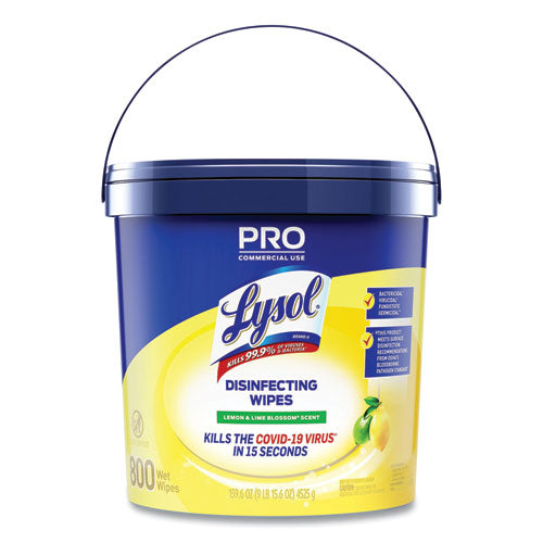 Image of LYSOL® Brand 19200-99856 Professional Disinfecting Wipe Bucket, 1-Ply, 6 X 8, Lemon And Lime Blossom, White, 800 Wipes
