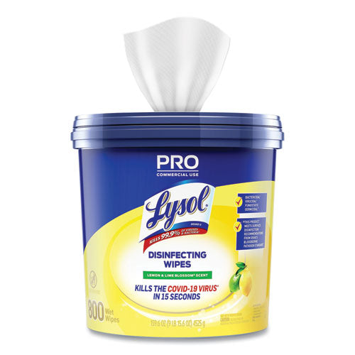 Image of LYSOL® Brand 19200-99856 Professional Disinfecting Wipe Bucket, 1-Ply, 6 X 8, Lemon And Lime Blossom, White, 800 Wipes