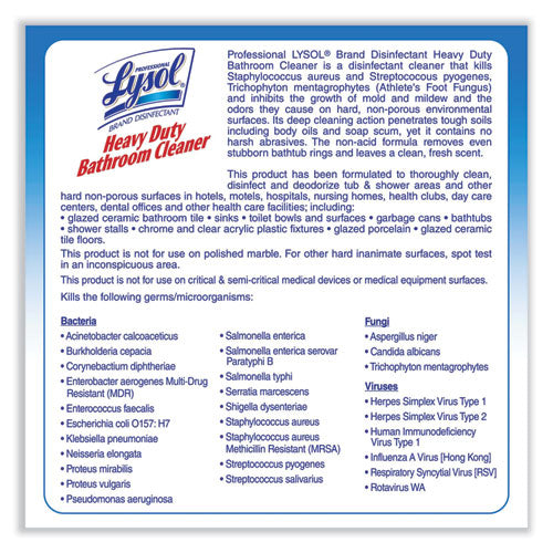 Image of Professional LYSOL® Brand 36241-94201 Disinfectant Heavy-Duty Bathroom Cleaner Concentrate, Fresh Lime, 1 gal Bottle