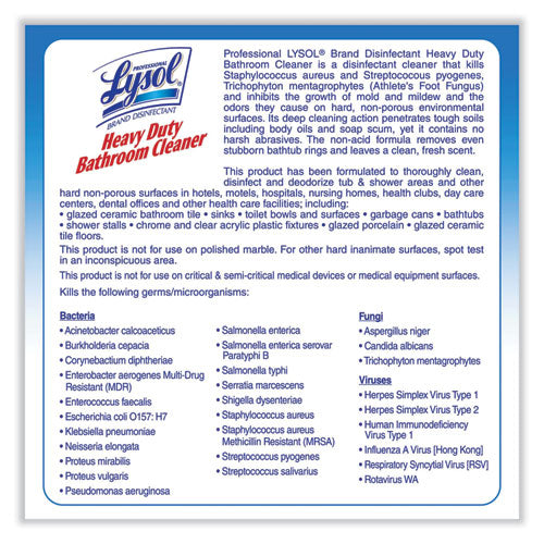 Image of Professional LYSOL® Brand 36241-94201 Disinfectant Heavy-Duty Bathroom Cleaner Concentrate, Fresh Lime, 1 gal Bottle, 4/Carton