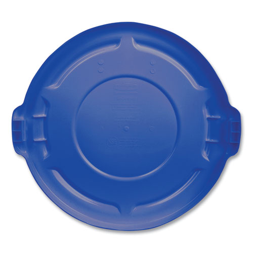 Image of Rubbermaid® Commercial FG263100BLUE BRUTE Self-Draining Flat Top Lids for 32 gal Round BRUTE Containers, 22.25" Diameter, Blue
