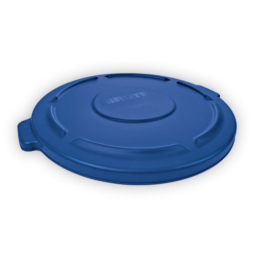 Image of Rubbermaid® Commercial FG263100BLUE BRUTE Self-Draining Flat Top Lids for 32 gal Round BRUTE Containers, 22.25" Diameter, Blue