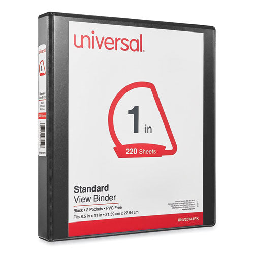 Image of Universal® Slant D-Ring View Binder, 3 Rings, 1" Capacity, 11 x 8.5, Black, 12/Carton