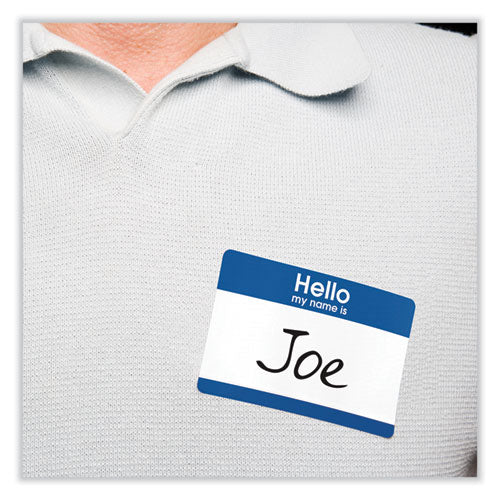 Image of Avery® 05141 Printable Adhesive Name Badges, 3.38 X 2.33, Blue "hello", 100/pack