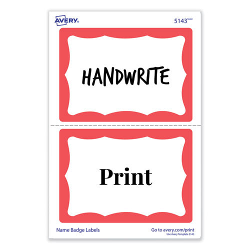 Image of Avery® 05143 Printable Adhesive Name Badges, 3.38 X 2.33, Red Border, 100/pack