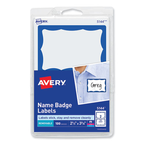 Image of Avery® 05144 Printable Adhesive Name Badges, 3.38 X 2.33, Blue Border, 100/pack