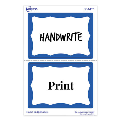 Image of Avery® 05144 Printable Adhesive Name Badges, 3.38 X 2.33, Blue Border, 100/pack