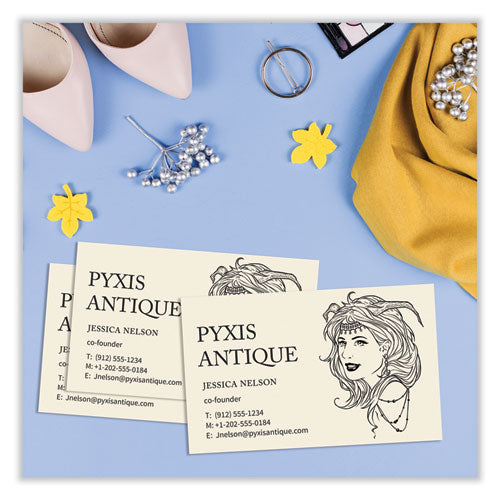 Image of Avery® 05376 Printable Microperforated Business Cards with Sure Feed Technology, Laser, 2 x 3.5, Ivory, 10/Sheet, 25 Sheets/Pack