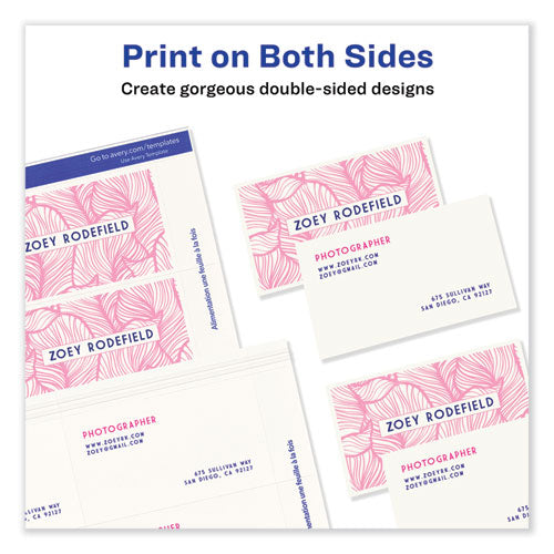 Image of Avery® 05881 Print-to-the-Edge Microperforated Business Cards with Sure Feed Technology, Laser, 2 x 3.5, White, 8/Sheet, 20 Sheets/Pack