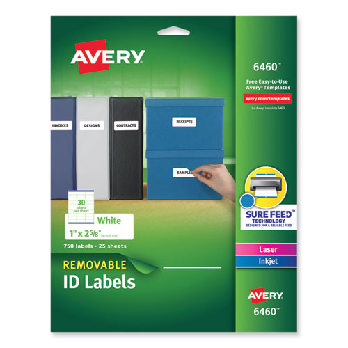 Image of Avery® 06460 Removable Multi-Use Labels, Inkjet/laser Printers, 1 X 2.63, White, 30/sheet, 25 Sheets/pack