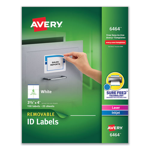 Image of Avery® 06464 Removable Multi-Use Labels, Inkjet/laser Printers, 3.33 X 4, White, 6/sheet, 25 Sheets/pack