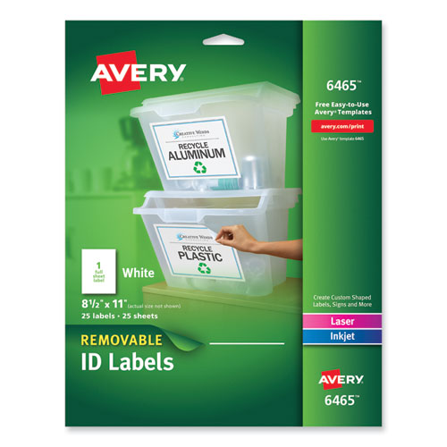 Image of Avery® 06465 Removable Multi-Use Labels, Inkjet/laser Printers, 8.5 X 11, White, 25/pack