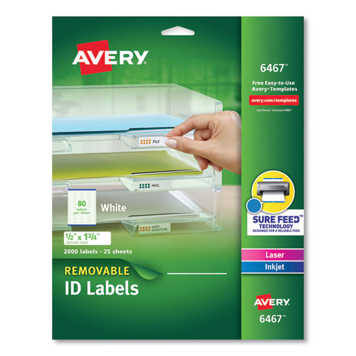 Image of Avery® 06467 Removable Multi-Use Labels, Inkjet/laser Printers, 0.5 X 1.75, White, 80/sheet, 25 Sheets/pack